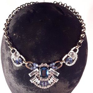 Costume Jewelry Blue Diamond Statement Necklace